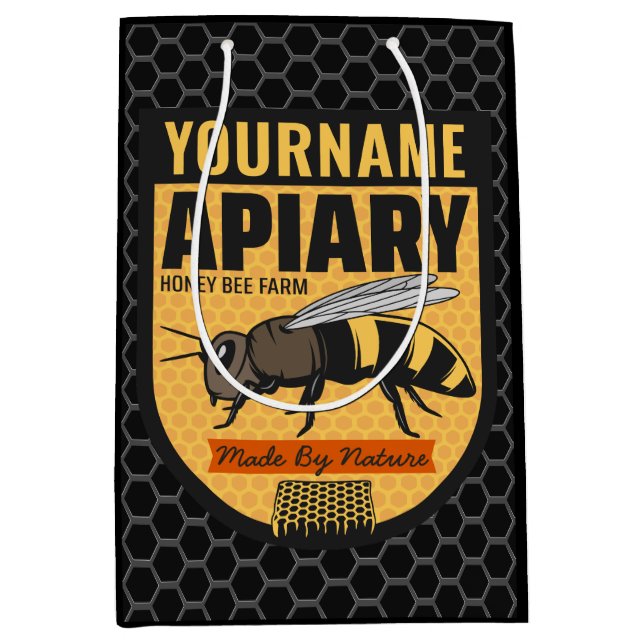 Sac Cadeau Moyen NOM PERSONNALISÉ Honey Bee Apiary Beehives Farm (Devant)