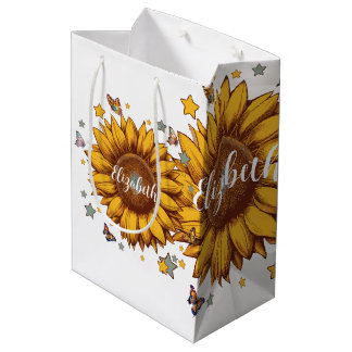 Sac Cadeau Moyen Nom personnalisé pour fille rétro cadeau tournesol