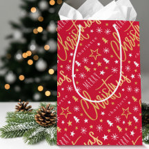 Nom personnalisé Script de Noël Rouge Faux Or