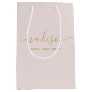 Sac Cadeau Moyen Nom personnalisé Texte Hashtag or Script Blush ros