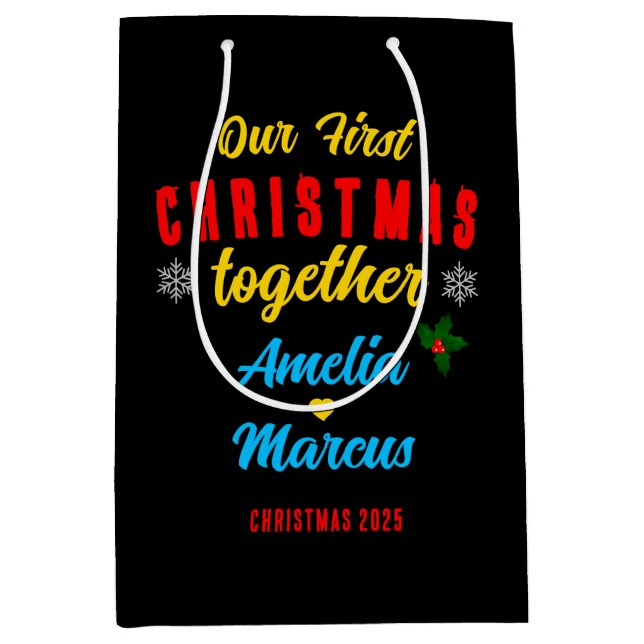 Sac Cadeau Moyen Nos premiers Noël Ensemble Flammes De Neige (Devant)