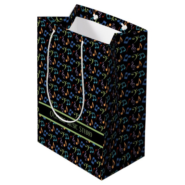Sac Cadeau Moyen Notes de musique arc-en-ciel personnalisées (noir) (Dos Angle)