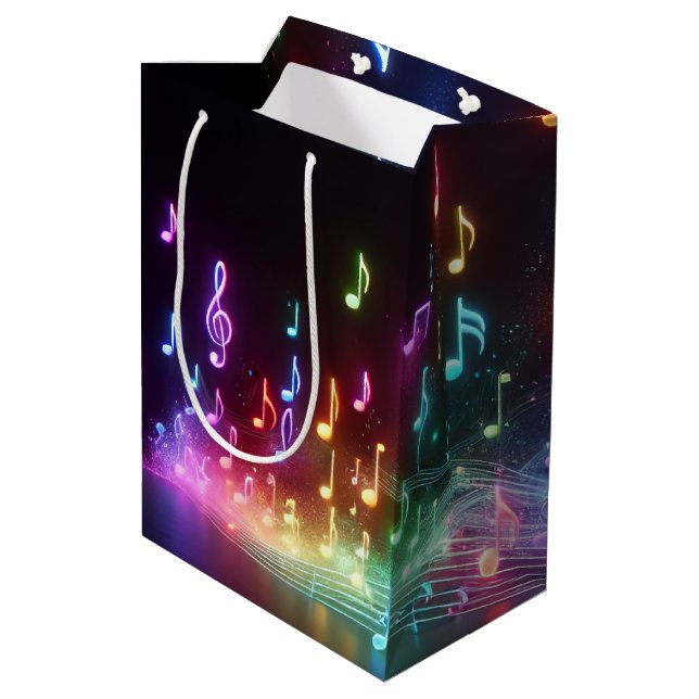 Sac Cadeau Moyen Notes musicales de Danse Neon (Dos Angle)