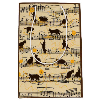 Sac Cadeau Moyen Notes musicales et chatons