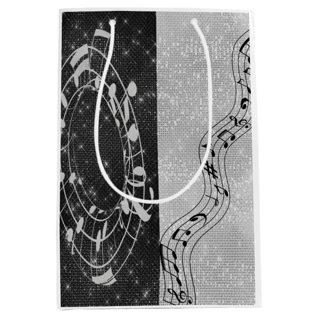 Sac Cadeau Moyen Notes musicales modernes en noir et blanc (Devant)