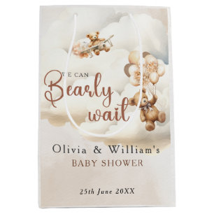 Sac Cadeau Moyen Nous pouvons à peine attendre Cub Brown Baby Showe