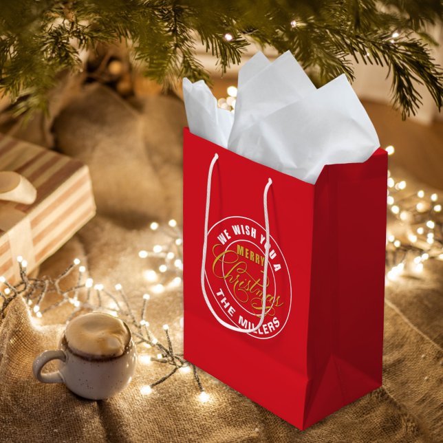Sac Cadeau Moyen Nous vous souhaitons un joyeux Noël Rouge Nom pers (Créateur téléchargé)