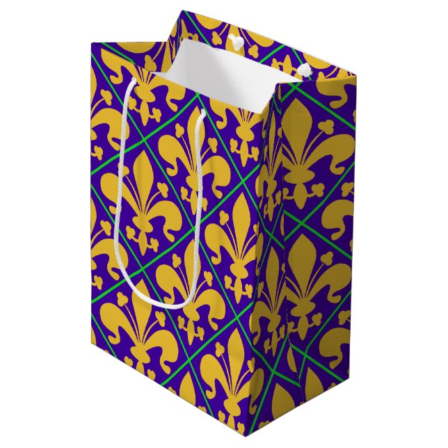 Sac Cadeau Moyen Nouvelle-Orléans Mardi Gras Fleur de Lis (Devant Angle)