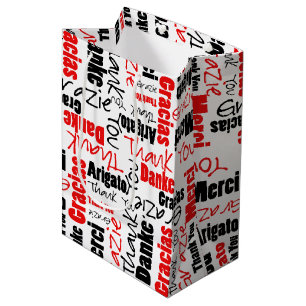 Sac Cadeau Moyen Nuage rouge et noir de mot de Merci