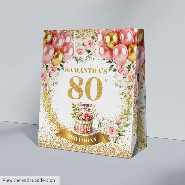 Sac Cadeau Moyen Numéro d'or radiant 80e anniversaire Boho Party sa (Radiant Gold Number 80th Birthday Boho Party Bag

)