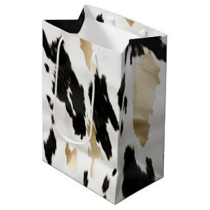 Sac Cadeau Moyen Occidental Black White Glam Gold Cowhal Anniversai