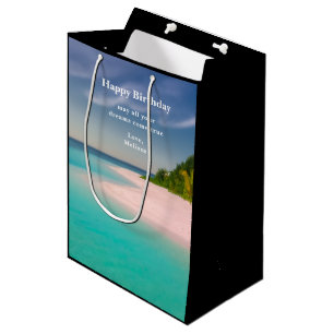 Sac Cadeau Moyen Océan aigue-marine Plage tropicale Paysage d'anniv