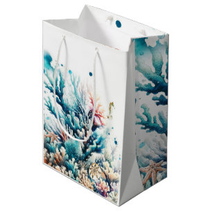 Sac Cadeau Moyen Océan Éclaboussure Corail Marin Aquarelle Douce 16