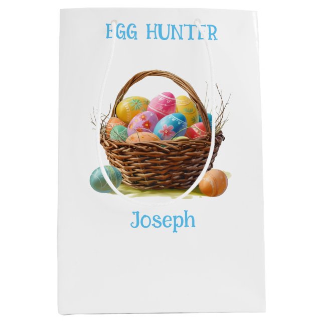 Sac Cadeau Moyen OEuf de couleur Panier en osier Chasse de Pâques (Devant)