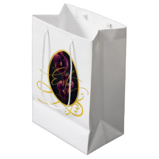 Sac Cadeau Moyen Œuf de Pâques doré et Iris élégant