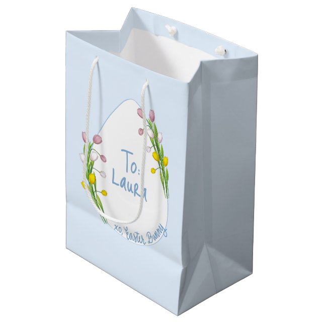 Sac Cadeau Moyen Oeuf de Pâques floral préppy personnalisé (Devant Angle)