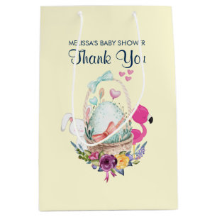 Sac Cadeau Moyen Oeuf mignon, Flamant rose rose et lapin, Aquarelle