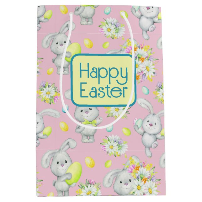 Sac Cadeau Moyen Oeufs de Pâques de Lapin (Devant)