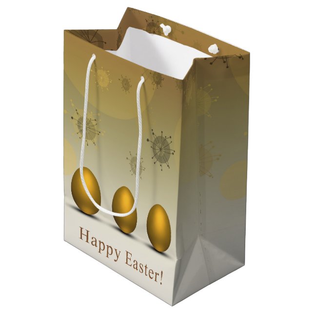 Sac Cadeau Moyen Oeufs de Pâques dorés modernes (Devant Angle)