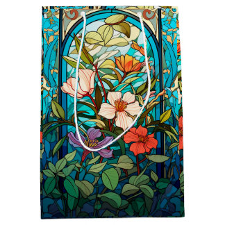 Sac Cadeau Moyen Œuvre d'art floral en verre coloré de style Art no