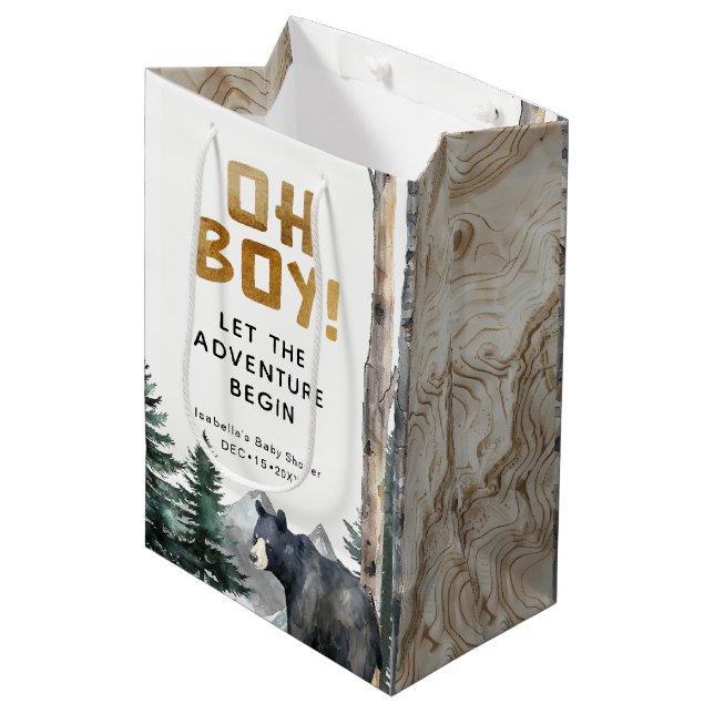 Sac Cadeau Moyen Oh Boy Woodland Bear Baby shower d'aventure (Devant Angle)