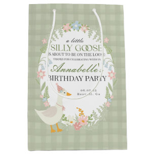 Sac Cadeau Moyen Oie verte Flore En vichy Anniversaire Favoriser