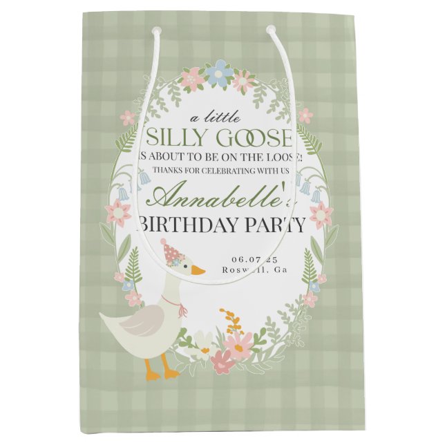 Sac Cadeau Moyen Oie verte Flore En vichy Anniversaire Favoriser (Devant)