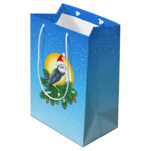 Sac Cadeau Moyen Oiseau à Santa Hat