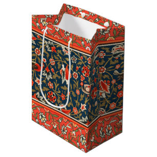 Sac Cadeau Moyen Oiseau et fleurs Perse Motif bleu rouge