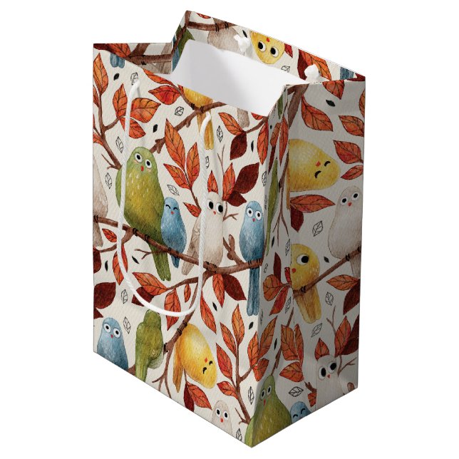 Sac Cadeau Moyen Oiseaux Drôle (Bois De Printemps) (Devant Angle)