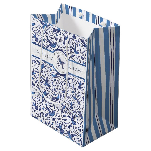 Sac Cadeau Moyen Oiseaux personnalisés de bleu de Delft (Devant Angle)