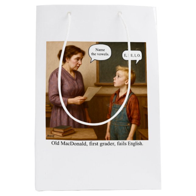 Sac Cadeau Moyen Old MacDonald, first grader, fails English. (Devant)