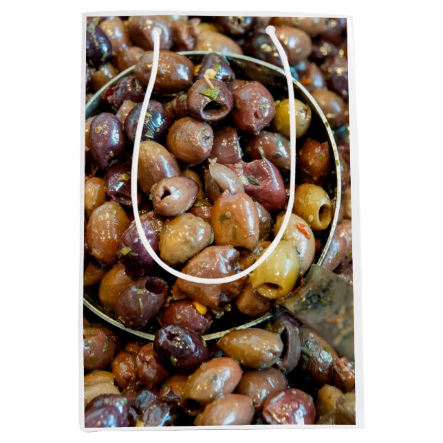 Sac Cadeau Moyen Oliviers de Leccino noirs laqués et séchés (Devant)