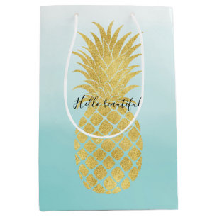 Sac Cadeau Moyen Ombre d'aquarelle de Glam Gold Pineappa Aqua