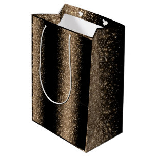 Sac Cadeau Moyen Ombre Pailleté Noir et Or Élégant