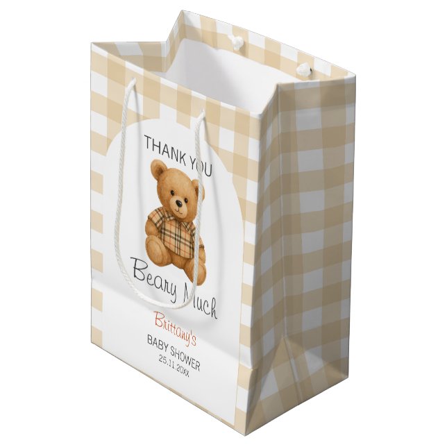 Sac Cadeau Moyen On peut attendre le Baby shower Teddy (Devant Angle)