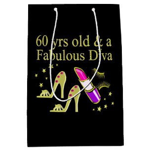 SAC CADEAU MOYEN OR 60 ANS ET UN DIVA FABULEUX