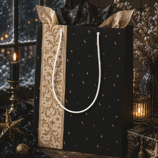 Sac Cadeau Moyen Or Celeste Botanique Solstice d'Hiver en Or Noir