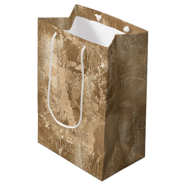 Sac Cadeau Moyen Or de bronze chique (Devant Angle)