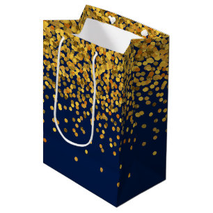 Sac Cadeau Moyen Or et points fascinants bleus de confettis