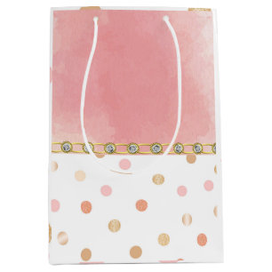 Sac Cadeau Moyen Or, Rose, Polkadot, Pastel, Fille, Doux, Chic
