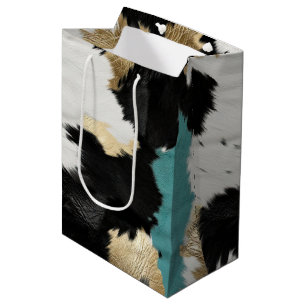 Sac Cadeau Moyen Or Turquoise, Blanc Noir