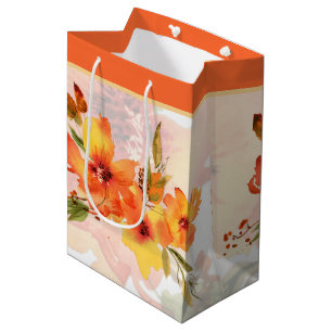 Sac Cadeau Moyen Orange aquarelle automne floral