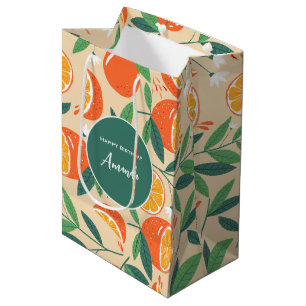 Sac Cadeau Moyen Orange Citrus Fruit Retro Motif Anniversaire