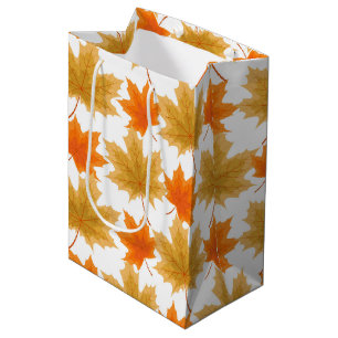 SAC CADEAU MOYEN ORANGE & GOLD AUTOMNE LEAVES