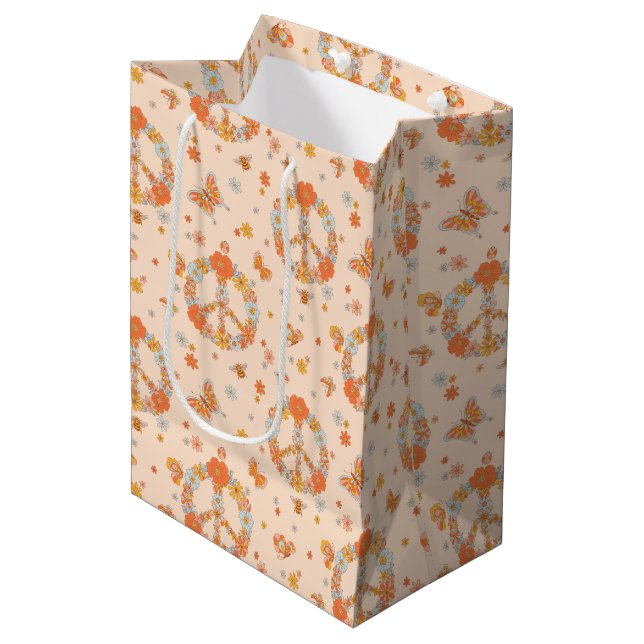 Sac Cadeau Moyen Orange Peace Floral (Devant Angle)