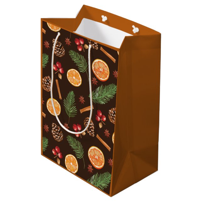 Sac Cadeau Moyen Orange Spice Rustique Botanique d'hiver (Dos Angle)