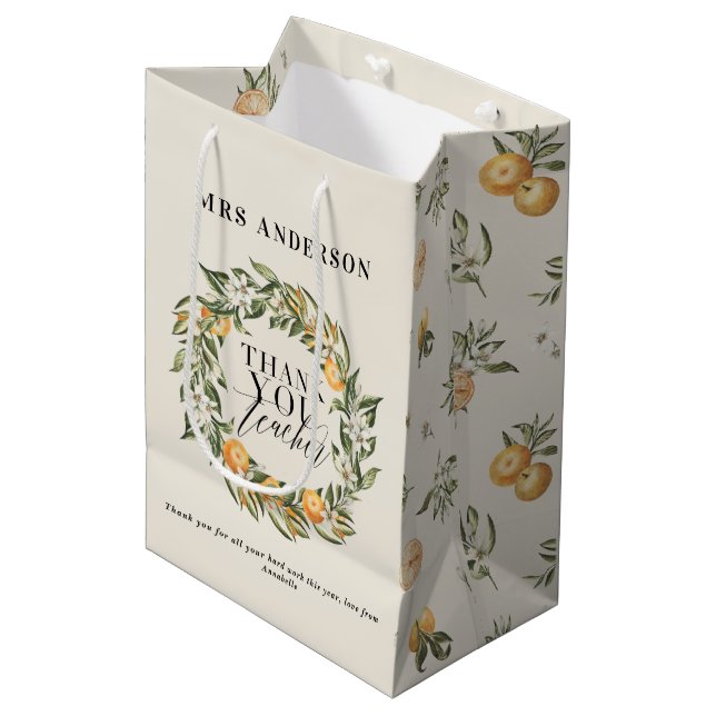 Sac Cadeau Moyen Orangerie d'agrumes rustiques merci professeur m (Devant Angle)