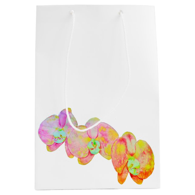 Sac Cadeau Moyen Orchidées des Caraïbes, fleurs d'aquarelle tropica (Devant)