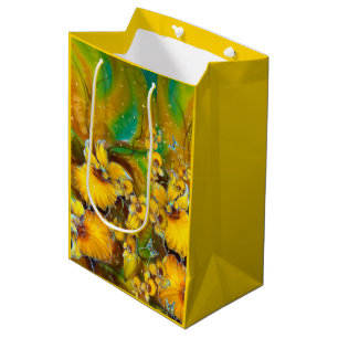 Sac Cadeau Moyen Orchidées Jaunes Magique Or Étoiles Vert